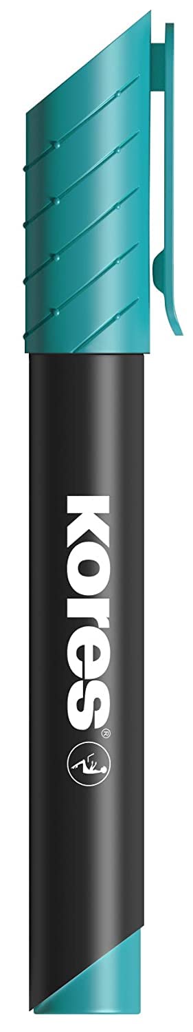 Kores - Turquoise Permanent Marker Pens - K-Marker XP2, Chisel Tip with Low-Odour Ink - Waterproof Marker Pens for All Surfaces - Back to School Supplies, Office Supplies - Pack of 12