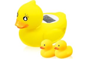 BabyElf Accurate Baby Bath Thermometer - Safety Bathtub Water Temperature Gauge, Duck Thermometers Floating Toy for Infants Bath Time, Come with 2 Extra Little Duck