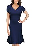 OWIN Women's V-neck Short Sleeve Evening Cocktail Party Knee Length Mermaid Dress