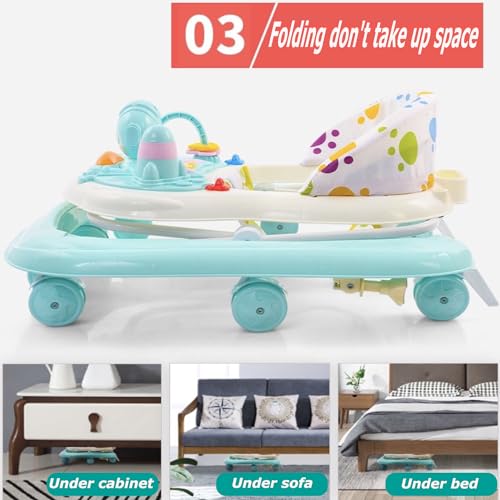 OYDAS Baby Walkers,for Boys Girls with 8 Wheels Foldable Walker Music Box Awning Foldable Toddler Walker Help Baby Walk Anti Rollover,for baby aged 6-18 months