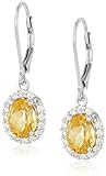 Sterling Silver Oval Citrine Halo Leverback Earrings