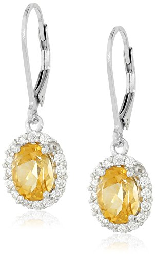 Sterling Silver Oval Citrine Halo Leverback Earrings