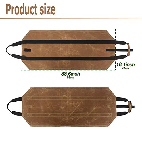 GERYMU Firewood Carrier Waxed Canvas, Tote Bag Waterproof, Fireplace Tools Wood Rack Indoor Outdoor, Fire Pit Log Accessories (Khaki)