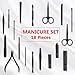 18 in 1 Manicure Set Stainless Steel Professional Pedicure Kit Nail Scissors Grooming Kit with Black Leather Travel Case