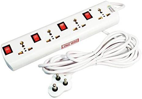 CLEVER POCKET (4 Plus 4) Strip Extension Board with 4 Multi Plug Point International Sockets, Extension Cord 3.5 Meter (Long Wire), Individual Switches & Led Indicator