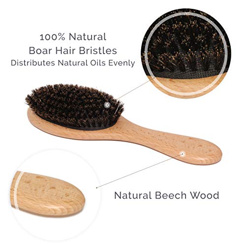 Natemia Boar Bristle Wooden Hair Brush and Comb Set for Women,Men and Kids - Ideal for Thin and Normal Hair - Adds Shine and Improves Hair Texture - Thumbnail 2
