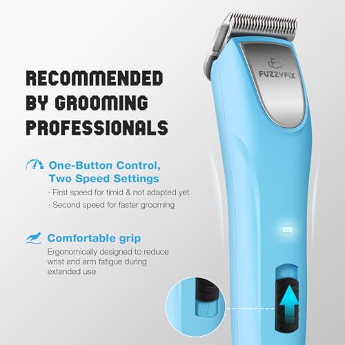 FuzzyFix Dog Clippers Professional for Thick Hair, Low Noise Clippers Cordless Ergonomic Design with 2-Speed,Dog Grooming Kit for Cockapoos Labradoodles Poodles & Cavapoos with Metal Comb Guides