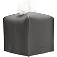 Tissue Box Cover Holder, Square with Bottom Belt by Carrot's Den - PU Leather Decorative Organizer for Tabletop, Bathroom, Car, Office | Charcoal