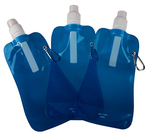 Sports Water Bottles by Clever Creations | Collapsible & Camping Friendly | BPA Free | Unique Collapsible Bottles hold 480 mL each - 3 Pack | Perfect for Biking, Hiking or Relaxing | Blue