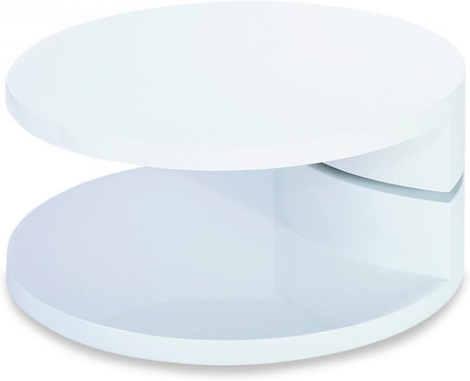 Requiredgoods Modern High Gloss Round Coffee Table - Stylish Living Room Furniture Round Center Table 800W Round x 340H White