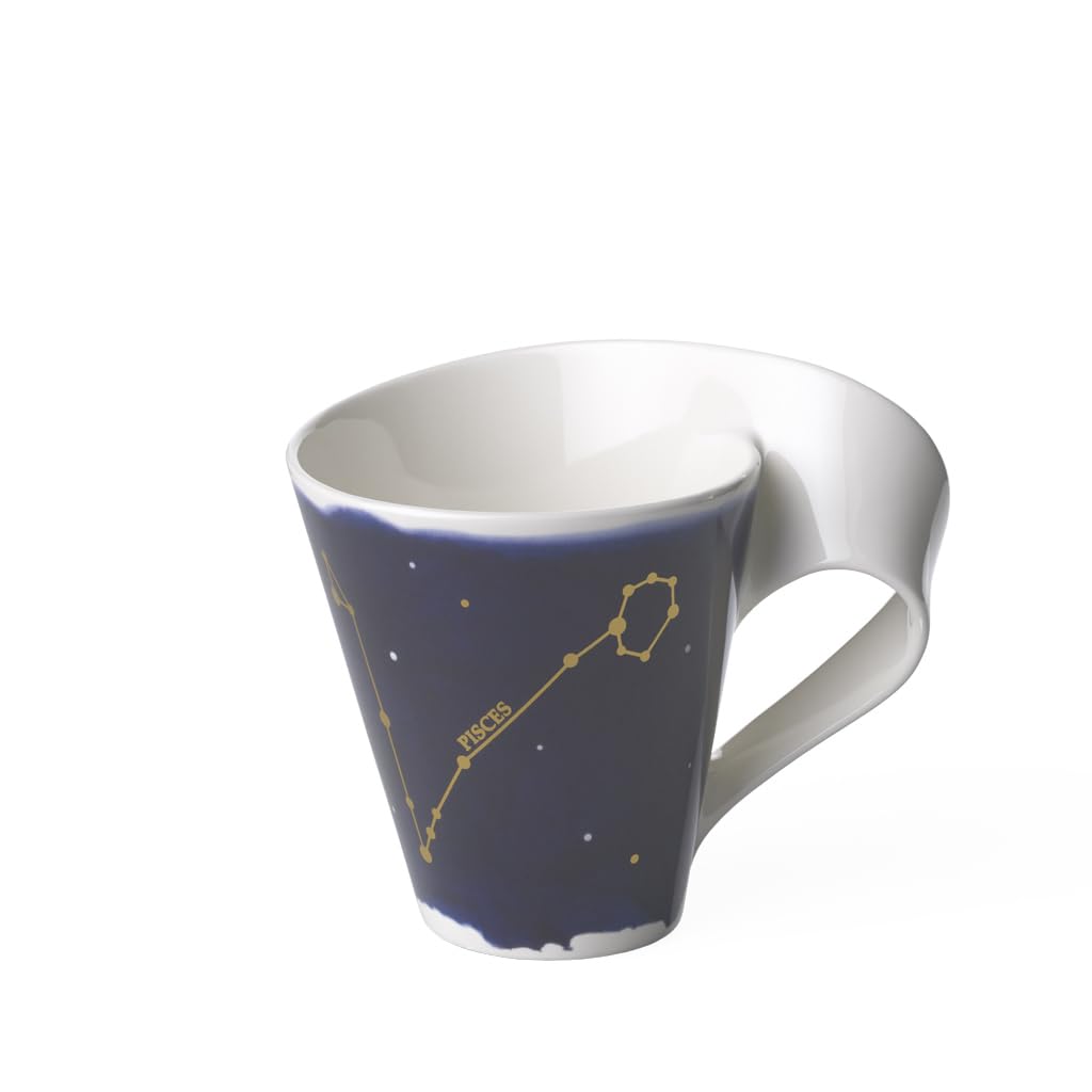 Villeroy & Boch - NewWave Stars Mug with Handle, Beautifully Shaped Cup with Pisces Design, Premium Porcelain, Dishwasher Safe, White/Blue, 300 ml