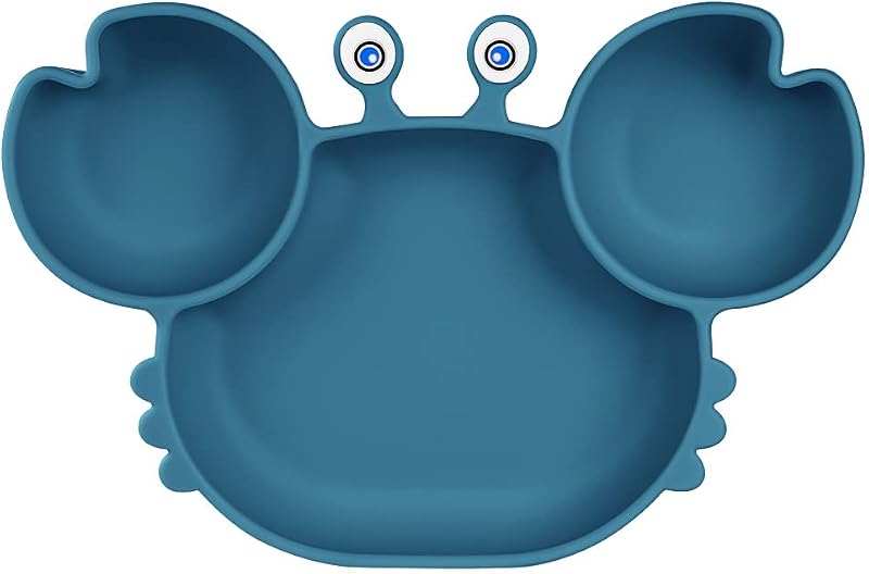 Vicloon Baby Suction Plate Dark Blue Silicone Non Slip Divided Plate