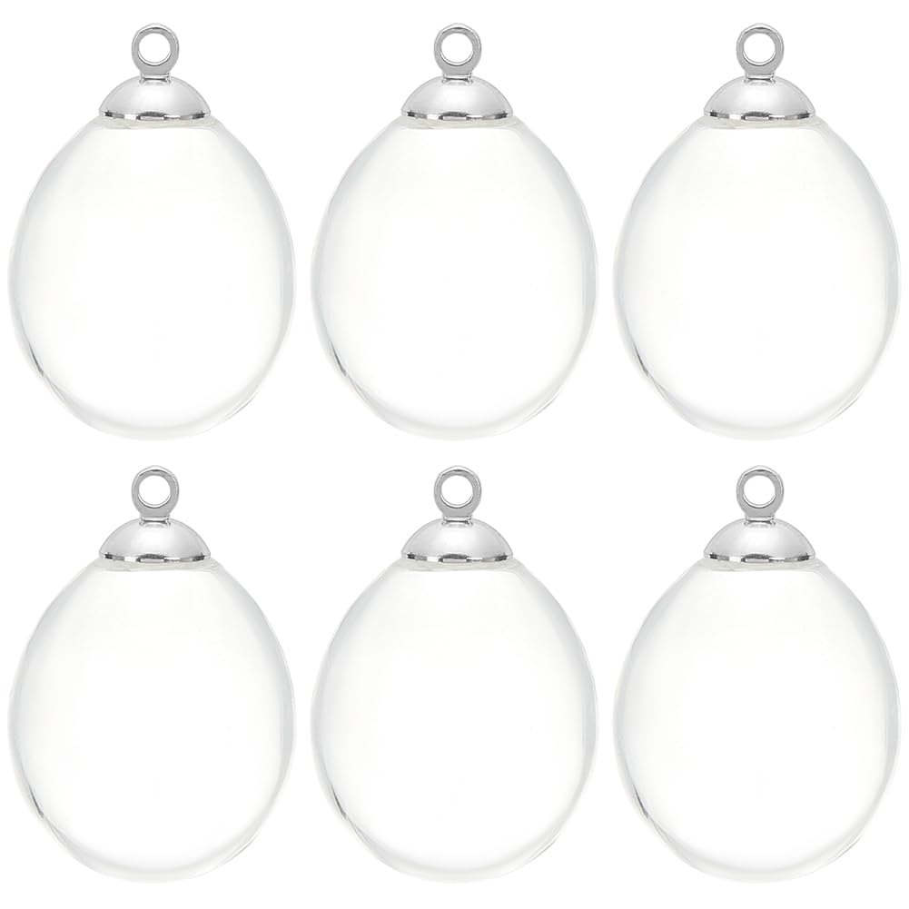 SUNNYCLUE 10Pcs Hollow Glass Charm Bulk Empty Charms Alloy Bead Caps Clear Transparent Tear Drop Waterdrop Ball Globe Bubble Cover Vials Dangle Charm for Jewellery Making Charms Earring DIY Crafts