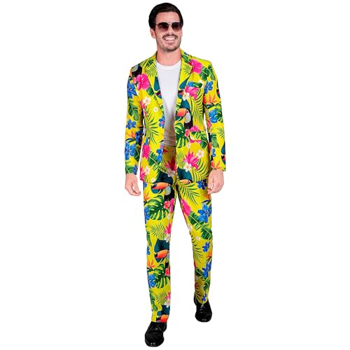 WIDMANN - Costume Party Fashion Suit, Tropical Pattern, Jacket and Trousers, Neon, Hawaii, Bird of Paradise, Showmen