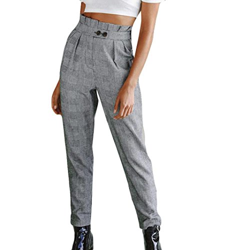 Women's Cigarette Trousers,Button High Waist Stripe Print Pants by-NEWONESUN
