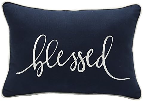 YugTex Pillowcases Blessed Embroiderd Typography Throw Pillow covers for yoga pillow gift for yogi home decor Christmas gift, papa gift, grandparents gift Funny gift Woke out (10"x14", Navy)