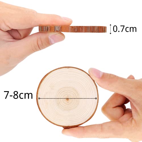 Natural Wood Slices TICIOSH Craft Unfinished Wood kit Predrilled with Hole Wooden Circles for DIY Crafts Wedding Decorations Christmas Ornaments Arts Wood Slices (50 Pcs 2.8-3.1 inches)