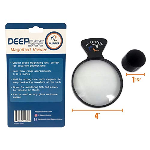 Flipper DeepSee 4" Magnetic Aquarium Viewer – Optical-Grade Magnifying Lens for Glass & Acrylic Tanks up to 5/8" Thick – Hands-Free Underwater Viewing for Fish, Corals & Aquarium Photography – Black