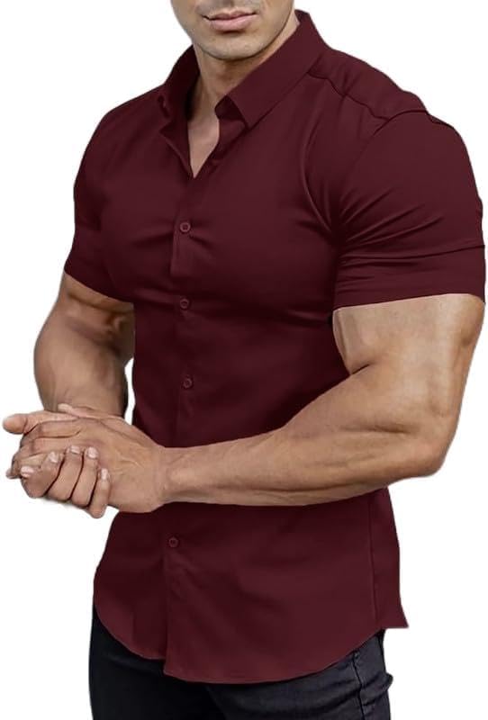 men's athletic fit short sleeve dress shirts Seersucker Short Sleeve Button Down