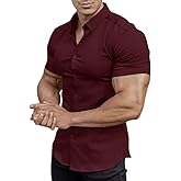 EOUOSS Men’s Muscle Fit Dress Shirts Athletic Slim Fit Short Sleeve Stretch Casual Button Down Shirt