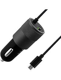 i-SUPERSIM USB Car Charger with Android Charging Line, Quick-Charging, QC 2.0 USB Port for iOS Android Mobile Devices, Black