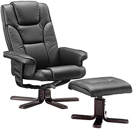 Unmatchable Execuitve Recliner Chair Bonded Leather Black Brown Cream Armchair Home Office (Black, Star Base Malmo)