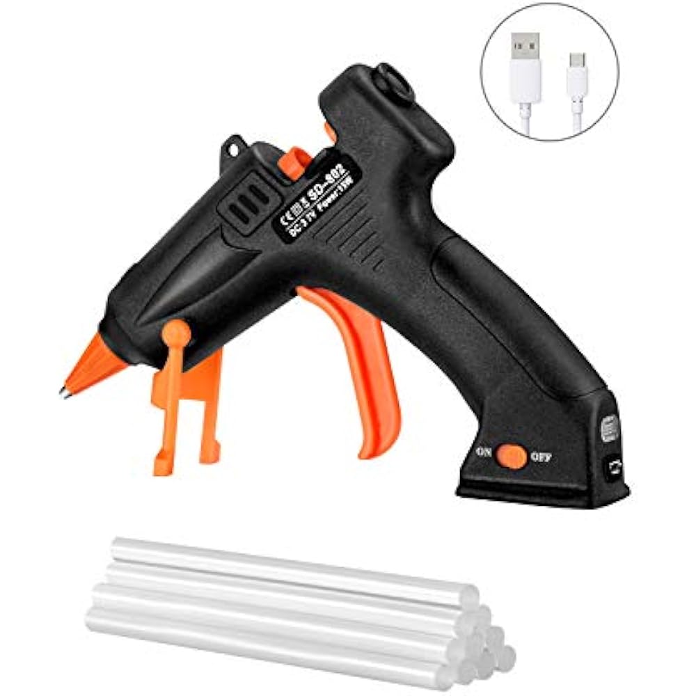 Cordless Hot Glue Gun, Mini Kit With 10Pcs Sticks, USB Charging High