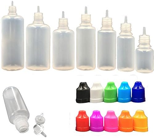 50 Pack x 10ml LDPE Empty Plastic Squeezable Liquid Juice Oil Eye Dropper Bottles Jars Containers with Funnels - Long Thin Tip - CRC Child Resistant Cap(Bottles + Black Color Caps + Tips)