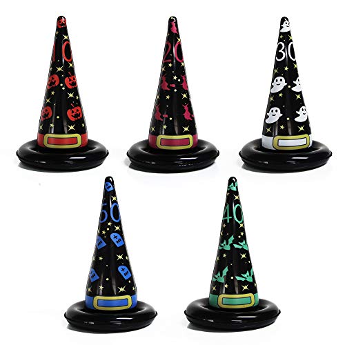 MeiGuiSha 5PCS 16 in Inflatable Witch Hat Ring Toss Game Halloween Games with 8 Plastic Ring Toss(M) - Thumbnail 2