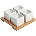 4 Piece Modern White Mini Square Cube Ceramic Succulent Planters / Flower Pots w/ Bamboo Tray - 2x2 Inch