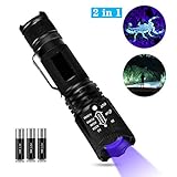 Keenstone 2 in 1 UV Flashlight Black Light & Tactical Flashlight White Light with 3 AAA Batteries, LED Blacklight Flashlight Ultraviolet Urine Detector for Spot Carpet Pet Urine Stain Catch Scorpions