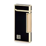 Ultra-thin Flint Wheel Refillable Butane Gas Cigarette Cigar Metal Lighter (Black Gold)