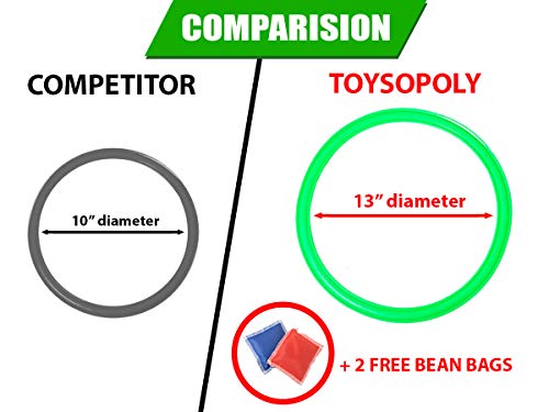 Hopscotch Ring Game - 13 inch - Best Outside Toys to Play for Boys Girls and Kids. 10 Pieces Multi-Colored Plastic Rings and 15 Connectors. Fun Indoor, Outdoor, Summer, Beach, Church and School