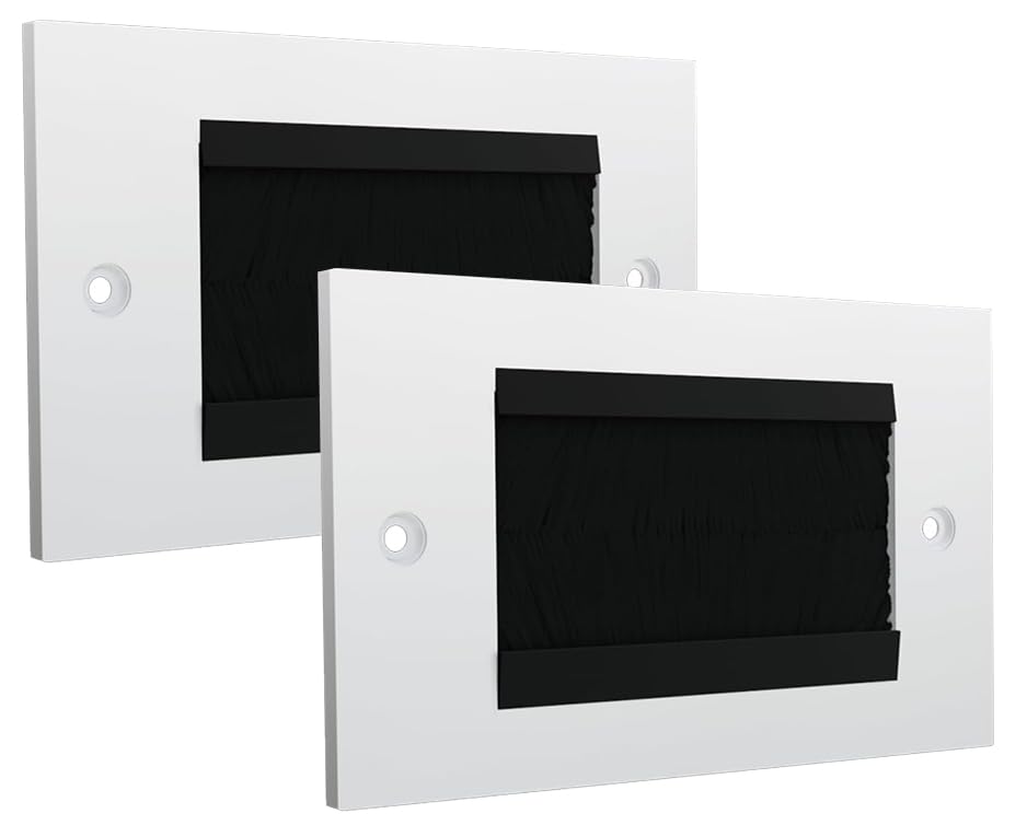 rhinocables Faceplate Double Gang Brush | Wall-Mounted Cable Entry Cover for Hiding HDMI, TV & Multimedia Leads | Pass-Through with Fixing Screws for Home & Office AV Setups (Black Brush, 2 Pack)