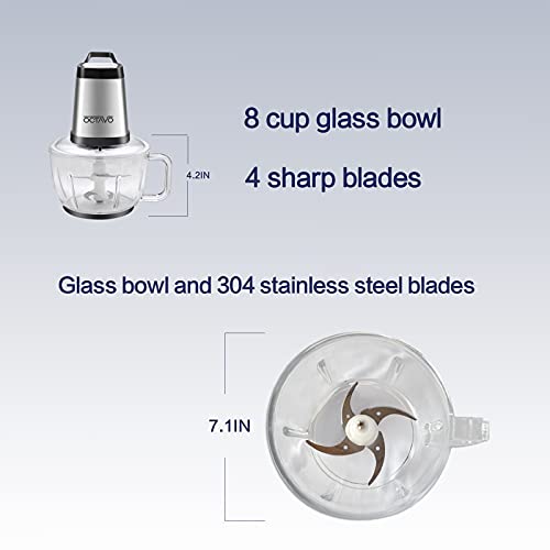 OCTAVO Electric Food Processor, 8Cup Capacity Glass Bowl,300W Meat