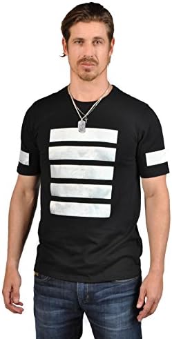 Forever21 21 Men Black 5 White Front Stripes Crew Neck Short Sleeve Shirts