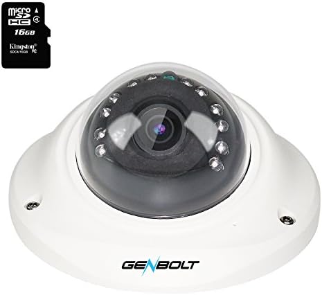 Vandalproof WiFi IP Dome Camera - GENBOLT Wireless Night Vision 720P Fisheye Super Wide Angle Motion Detection Home Security Surveillance Indoor Network Camera with Built-in 16GB TFCard(3M POWER Lead)