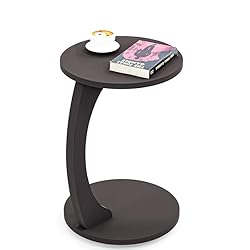 C-Shaped Round End Table with Rolling Wheels