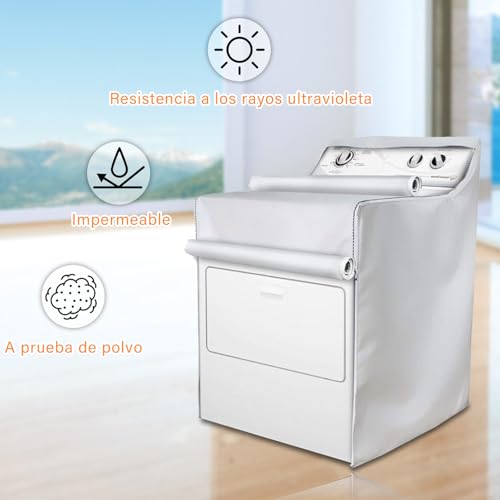 KIROGILY Funda para Lavadora, Funda de Lavadora y Secadora Resistente A Los Rayos UV, al Polvo y al Agua, Cubre Lavadora Ajustable con Almohadillas Antivibración de 4 Piezas y Dos bolsas para lavadora