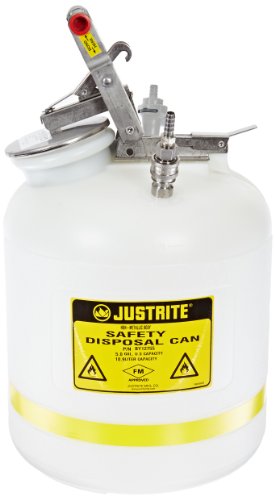 Justrite BY12755 Centura Disposal Polyethylene Prefabricated Quick-Disconnect Safety Can with Stainless Steel PTFE Fitting, 5 Gallon Capacity
