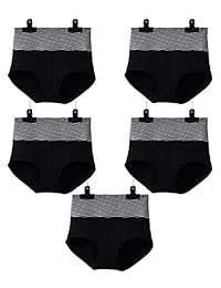 Conjunto de 5 bragas de algodón para dama, para control de barrigas, cobertura completa, de cintura alta