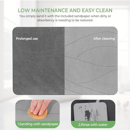 ComfortHaus Stone Bath Mat, Diatomaceous Earth Stone Bath Mats for Bathroom, Quick Drying Bath Stone Mat, Non-Slip Super Absorbent Stone Shower Mat 23.5 * 15 * 0.3