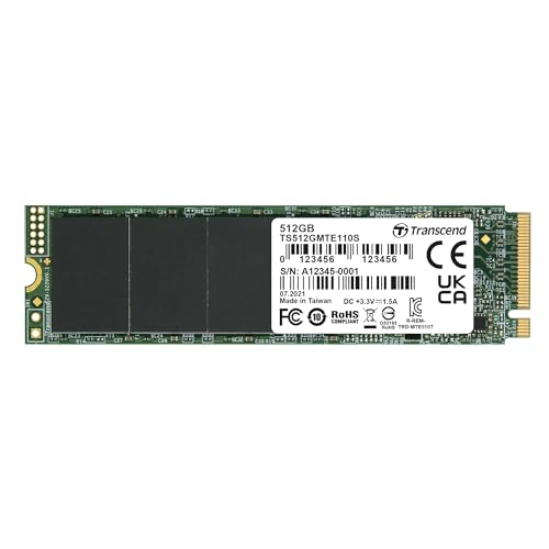 Transcend MTE110S 512GB M.2 2280 NVMe PCIe Gen3x4, 3D NAND, DRAM-less, Bis zu 1,700/1,400 mb/s, Interne SSD für Laptop und Desktop-PC