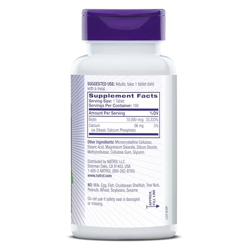 NATROL BEAUTY BIOTIN 10,000MCG VITAMINS FOR BEAUTY, 100 TABLETS, 100 DAY SUPPLY