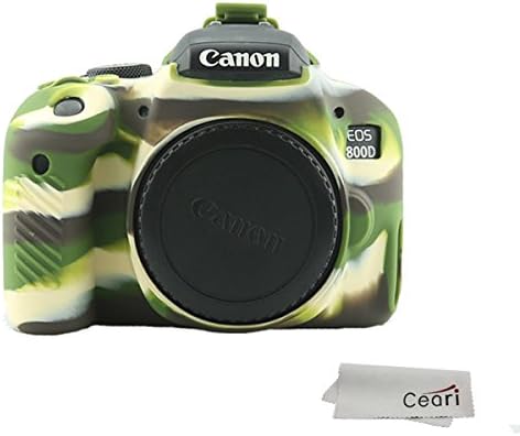 CEARI Silicone Camera Case Rubber Housing Protective Cover for Canon EOS 800D Rebel T7i Digital SLR Camera - Army Green