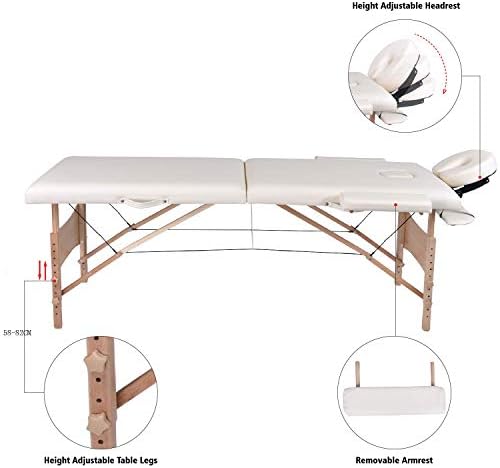 Massage table Foldable with 2 zones of portable height-adjustable wooden feet Easy installation Ergonomic headrest