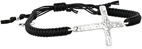 Tai Silver Cross, Matte Black Cord Easy Pull Bracelet