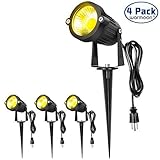 warmoon Outdoor LED Landscape Spotlight 5W Waterproof Decorative COB Lamps Warm White Line Voltage with Spiked Stand for Lawn, Garden, Yard, Driveway, Pathways - 4 Packs