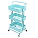 3-Tier Metal Mesh Storage Shelf Utility Rolling Cart with Removable Handle and Plug, Indoor or Outdoor Storage Organizer, Turquoise