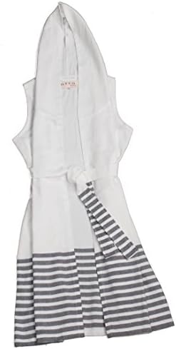 Beachwear Coverup, Hooded Sleeveless Beach Robe, White/Blue, TWO SIZE OPTION, (S/M)